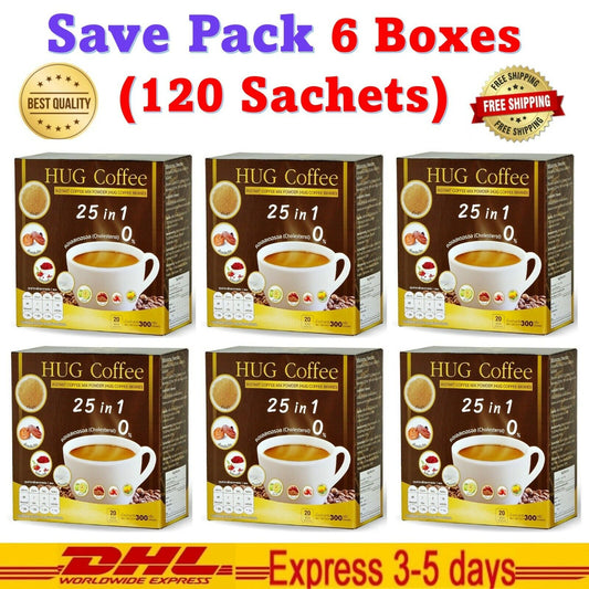 6x New Hug Instant Coffee Mix 25 in1 Powder Arabica Weight Control Health Care