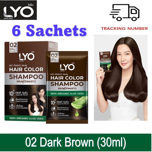 LYO Hair Color Shampoo Cover White Dark Brown Hair Color Long Lasting (6 Sachet)