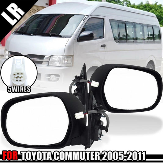 Pair LR Side Mirror Black Electric 5 Wires For 2005-14 Toyota Hiace Commuter Van