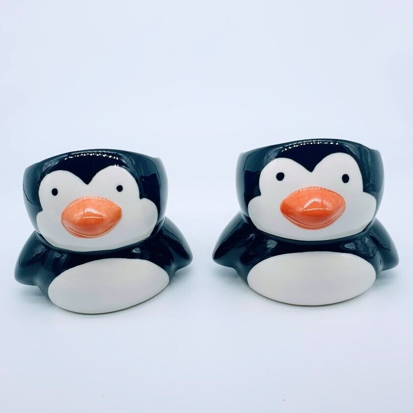 Penguin Egg Cup Holders Ceramic Holder Collectible Animal (Set 2)