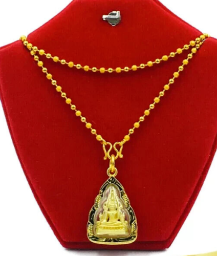Phra Buddha Chinnarat Gold Micron Plate Necklace Pendant Thai Amulet Talisman