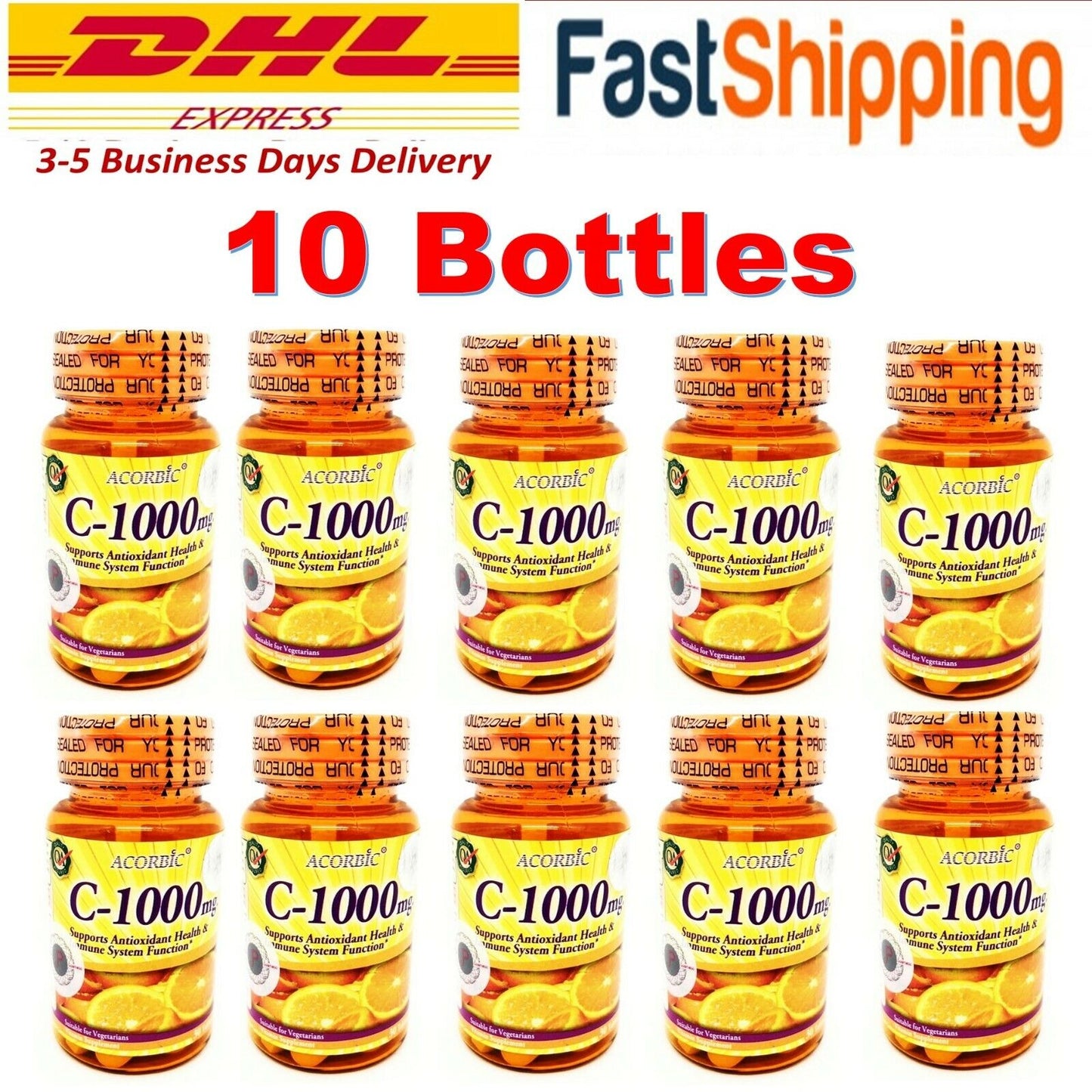 10 Bottles Authentic ACORBIC VITAMIN C-1000 MG 30 TABLET