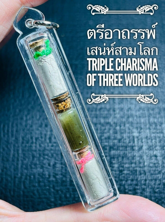 Triple Charisma Of Three Worlds Attract Charm Arjarn O Thai Amulet Wealth Luck