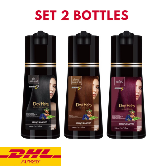 2x DayHerb Hair Color Shampoo Change Black Brown Red Wine Cover Gray White 200ml