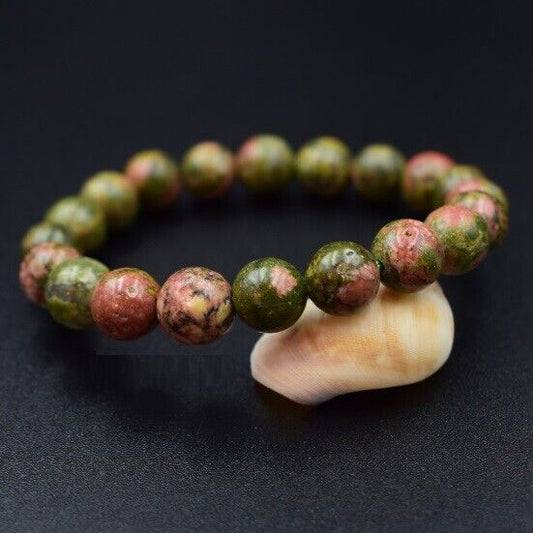 UNAKITE Natural Stone bracelet Size 8 mm. accessories fetish wealth charm lucky