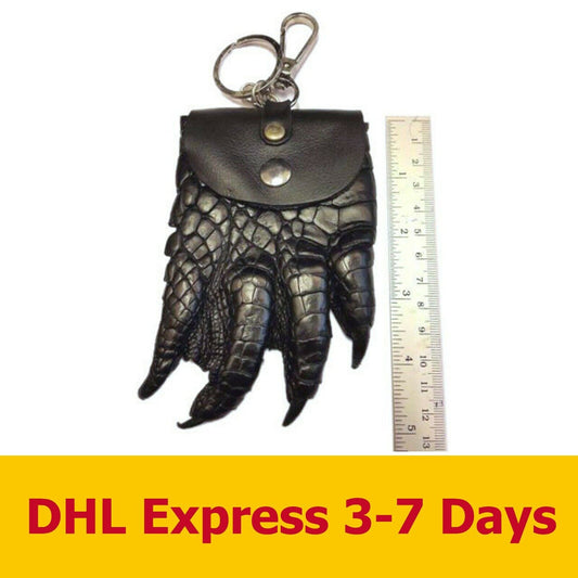 BLACK GENUINE CROCODILE COIN BAGS FOOT CLAW SKIN LEATHER MEN KEYCHAIN WALLETS