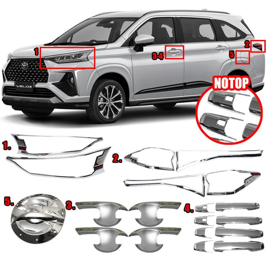 Set Cover NOTOP HeadTail Lamp Door Handle Bowl Tank For Toyota Veloz 2022 Chrome
