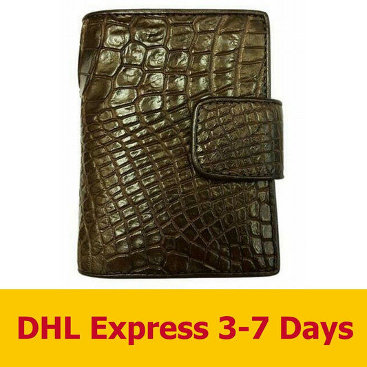 Brown Genuine Crocodile Skin Leather Name Card Credit Card Holder Men Wallet