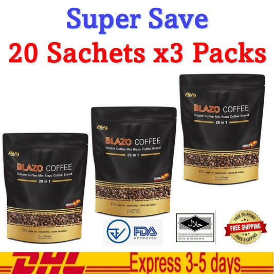 3x BLAZO COFFEE INSTANT MIX COFFEE 29 in 1 Low Fat THAI Herbal