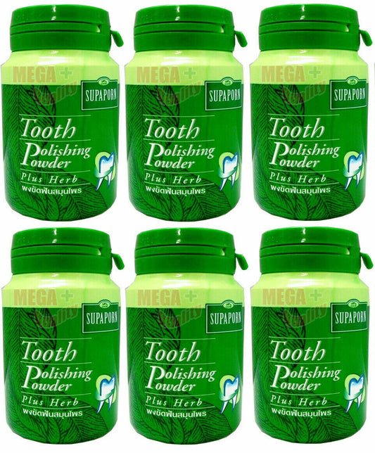 6 x Supaporn Tooth Powder Polishing Toothpaste Plus Thai Herb 90 g.