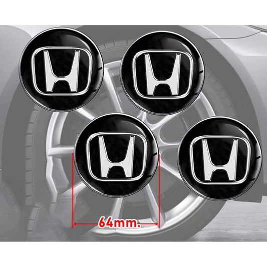 64mm X 4pcs Black H Stickers Abs Plastic Reflect Logo Emblem Wheels Center Caps