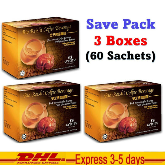 3x UNICITY BIO REISHI Instant Coffee Beverage Cholesterol Free Fat Burn Diet
