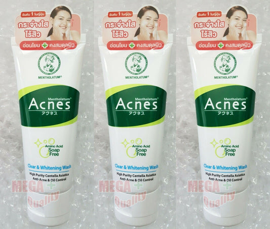 3 x MENTHOLATUM ACNES MEDICATED CLEAR AND WHITENING FACE WASH OIL CONTROL 50 g.