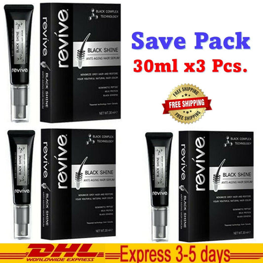 3 x Revive Black Shine Anti-Aging Hair Serum Hoary Hair White-Gray Hair Problem