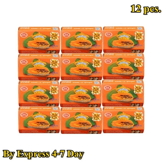 12 x125g Asantee Thai Papaya Herbal Honey Soap with Q10, AHA, BHA Skin Whitening