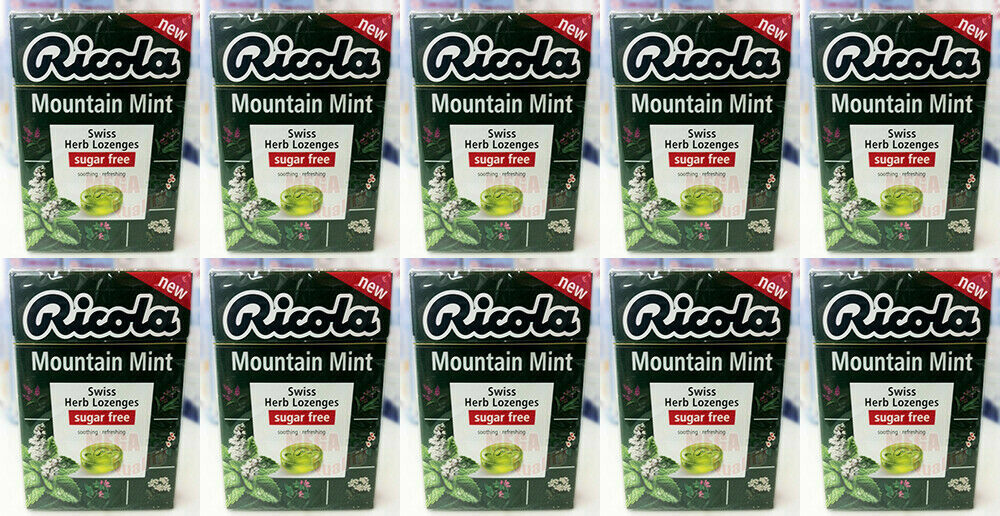 10 x Ricola Mountain Mint Swiss Herb Lozenges Sugar Free Soothing Refreshing 40g