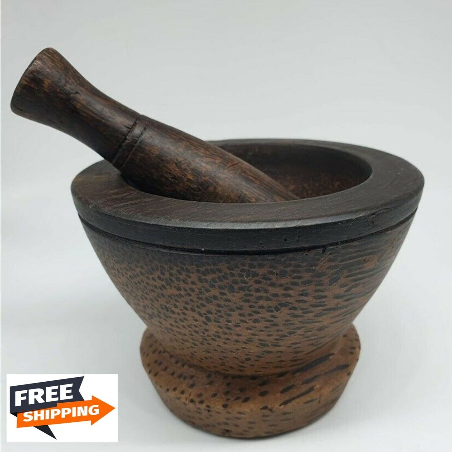 Vintage Mortar and Pestle Wood Set Thai Grinder Pill Crusher Handcraft (4.5")