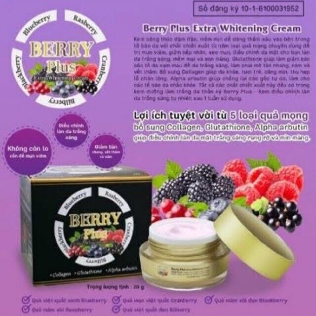 BERRY Plus Extra Whitening Cream Reduces acne scars Brightening smooth soft skin