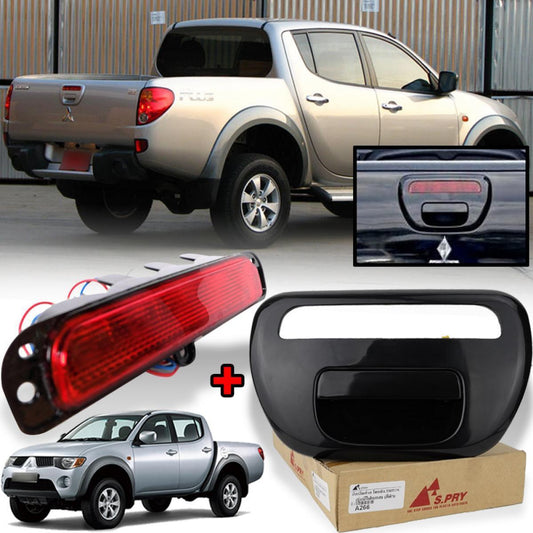 Set Red Brake Lamp Gloss Black Tailgate Handle For Mitsubishi Triton 2005-2014