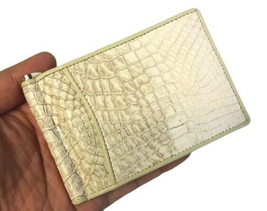 White Money Clip Crocodile Alligator Skin Leather Bifold Men Wallets Genuine
