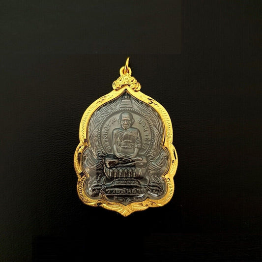 Phra LP Ruay Talisman Pendant Gold Plated b.e.2555 Thai Buddha Amulet Wat Tako