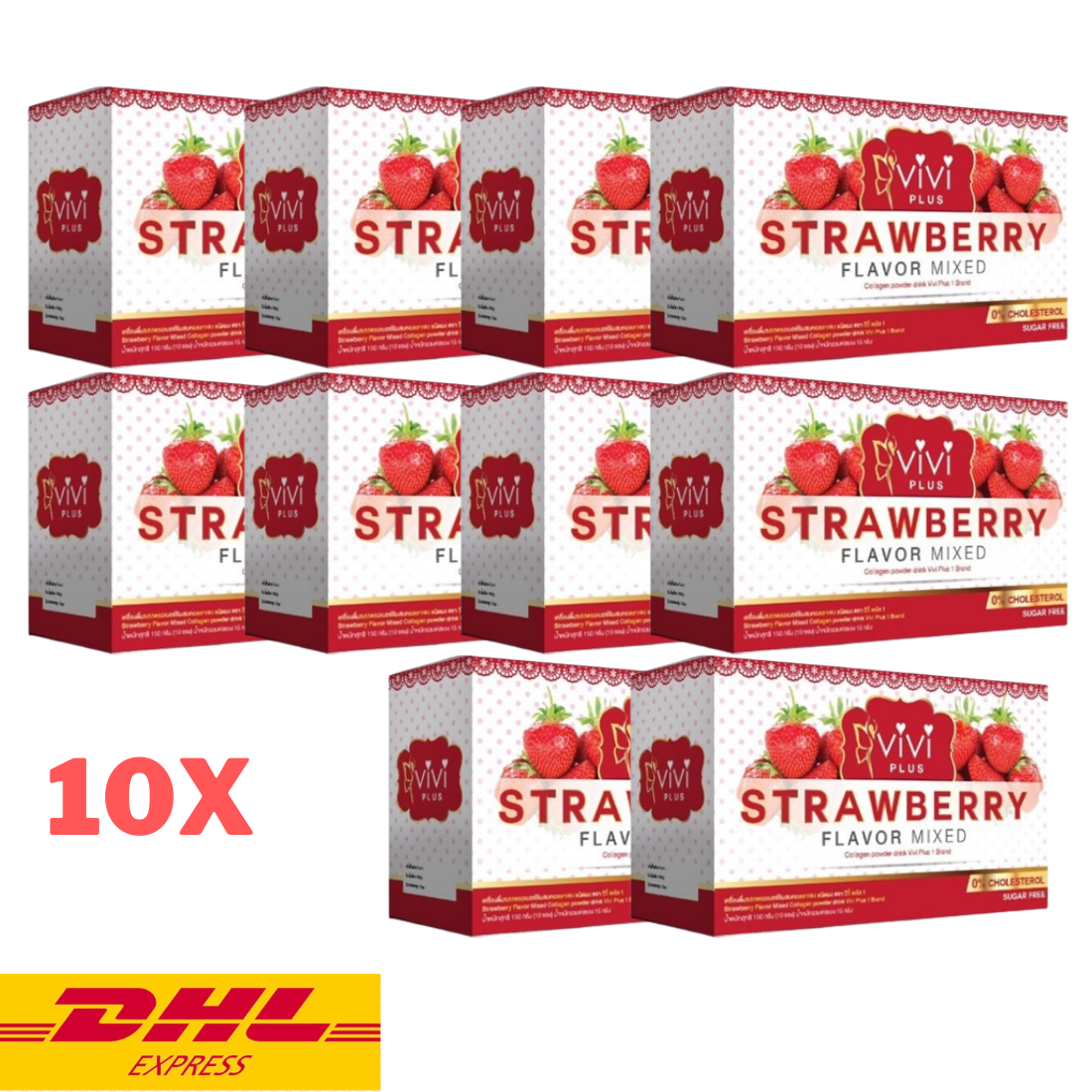 10x Vivi Plus Strawberry Flavor Mix Drink Collagen Weight Control Younger Skin