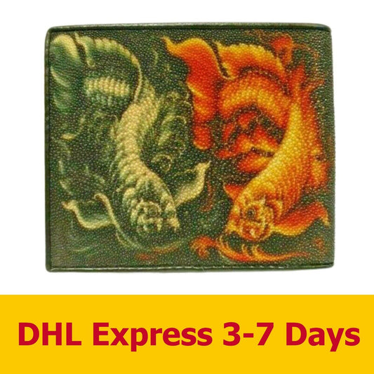 Dragon Fish Pattern Genuine Stingray Wallets Skin Leather Bifold Men's Wallet