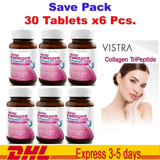 6x VISTRA MARINE COLLAGEN TriPeptide 1300 Plus Coenzyme Q10 Supplement (30 cap)
