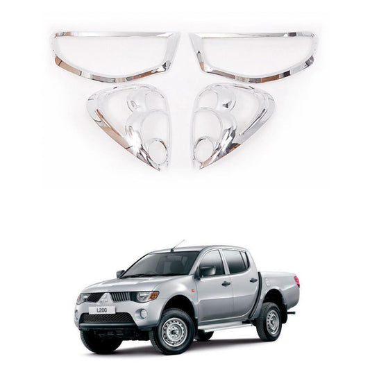 Set Chrome Head + Tail Light Cover Trim Set Fit Mitsubishi Triton L200 05 - 10