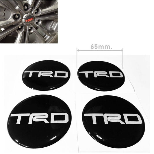 C13 65mm X 4pcs Grey Stickers Resin Reflect Logo Decals Wheels Center Caps TRD
