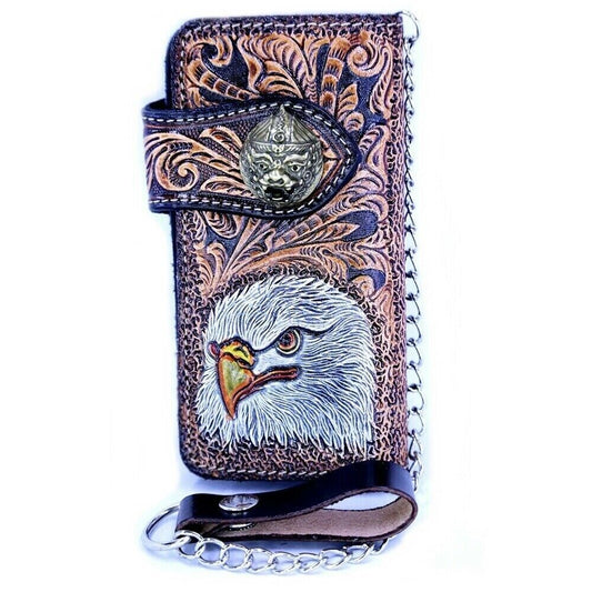 Wallet Mens Eagle Design Handcraft Biker Trucker Motorcycle Long Leather Cowboy