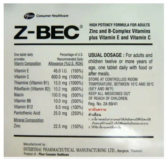 Z-BEC Multivitamins High Potency Formula For Adults Health Sleep Aid 60 Tablets