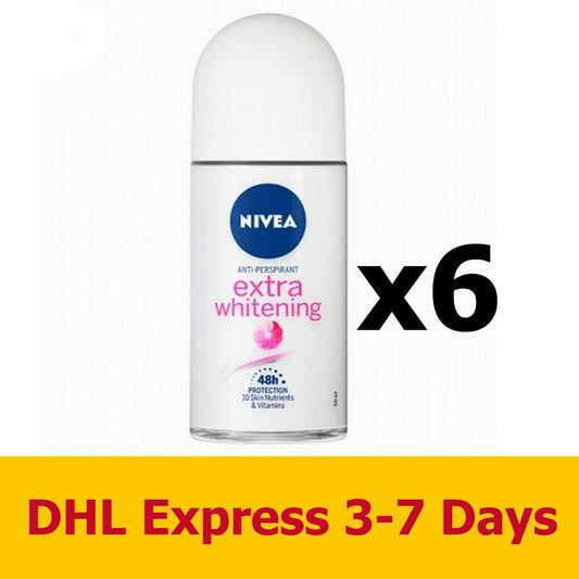 6x50ml NIVEA Extra Whitening Deodorant Underarm Roll-on Plucking Tighten pores
