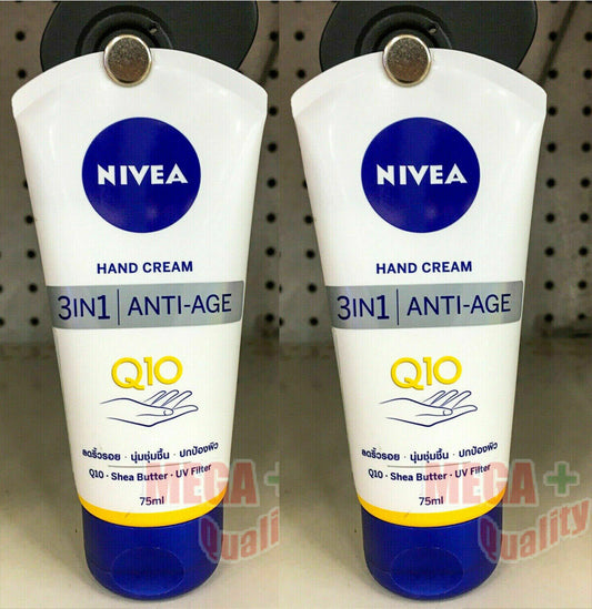 2 x NIVEA Q10 ANTI AGE 3In1 HAND NAIL CREAM REPAIR LOTION UV FILTER 75 ml.