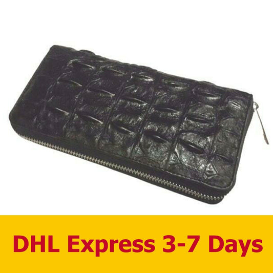 Black GENUINE CROCODILE SKIN LEATHER BONE ZIPPER WOMEN'S CLUTCH BAGS WALLETS
