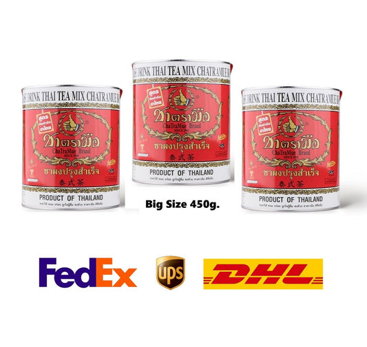 3x 450g. Cha Tra Mue Original Thai Tea Big Can Thai Leaf Powder Beverage Party