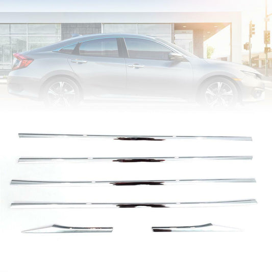 Cover Window Sill Line Trim Chrome Set 6 PCs Fit Honda Civic FC 2016-2018