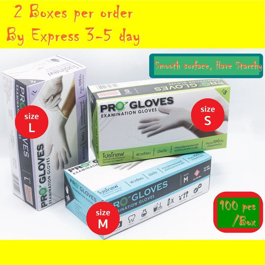 2 Boxes X 100 pcs Pro Gloves Latex Gloves Smooth Surface Have Starchy Powder New