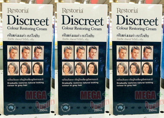 3x250ml Restoria Discreet Hair Colour Restoring Cream Cover Grey Hair Men Women