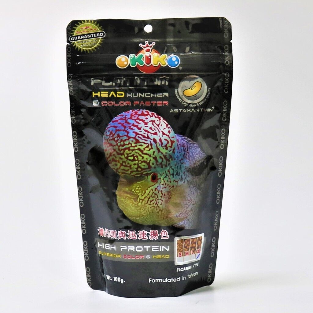 3x Okiko Platinum Cichlid Flowerhorn Fish Food Floating Pellet Head Huncher 100g