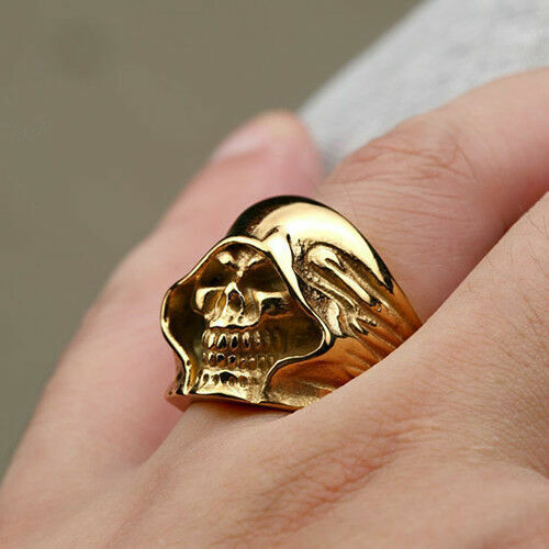 Sons of Anarchy Grim Reaper Gothic Skull Gold Plated GP Harley Ring Men Biker.