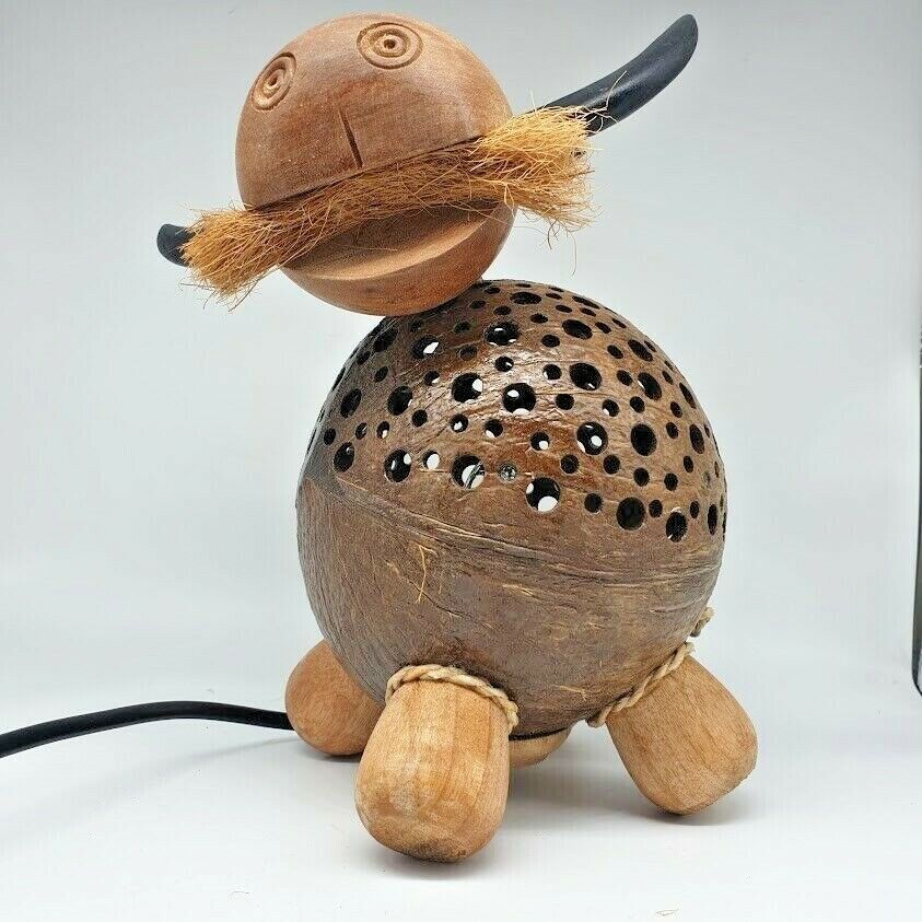 Buffalo Thai Hand Carved Handmade Wooden Crafts Coconut Shell Wood Lamp