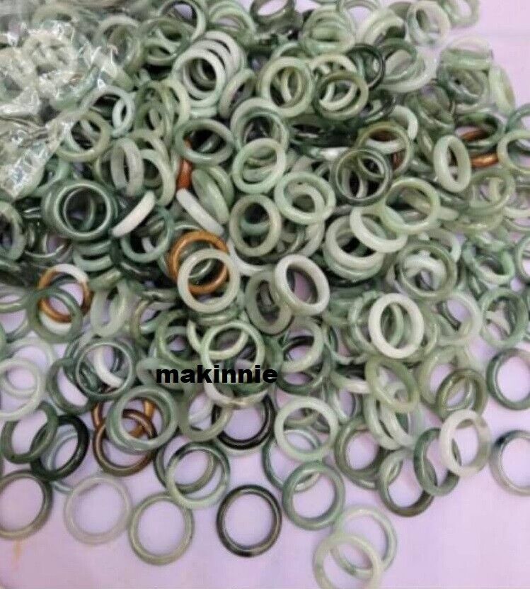 100 Pcs Burmese Jadeite Ring Bulk Lot Untreated Assorted Size Color Natural Jade