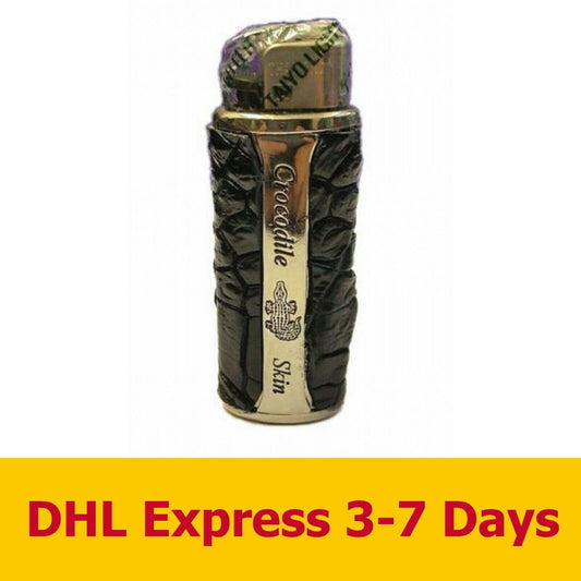Black Genuine Crocodile Skin Leather Cigarette Cover Holder Flame Lighter Case