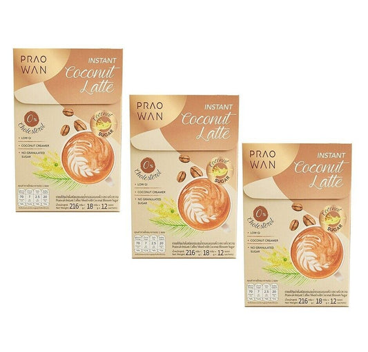 3x PRAOWAN Instant Coconut Latte Coffee Mix Coconut Sugar delicious Healthy