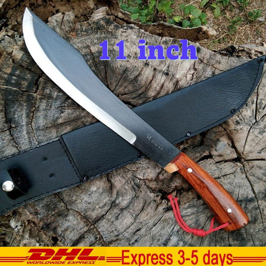 11" Aranyik Knife Machete Thai Hiking Trekking Hunting Handle Wood with Sheath