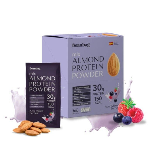 Almond Protein Powder Beanbag Acai Mixberry Flavor High Calcium 28 sachets