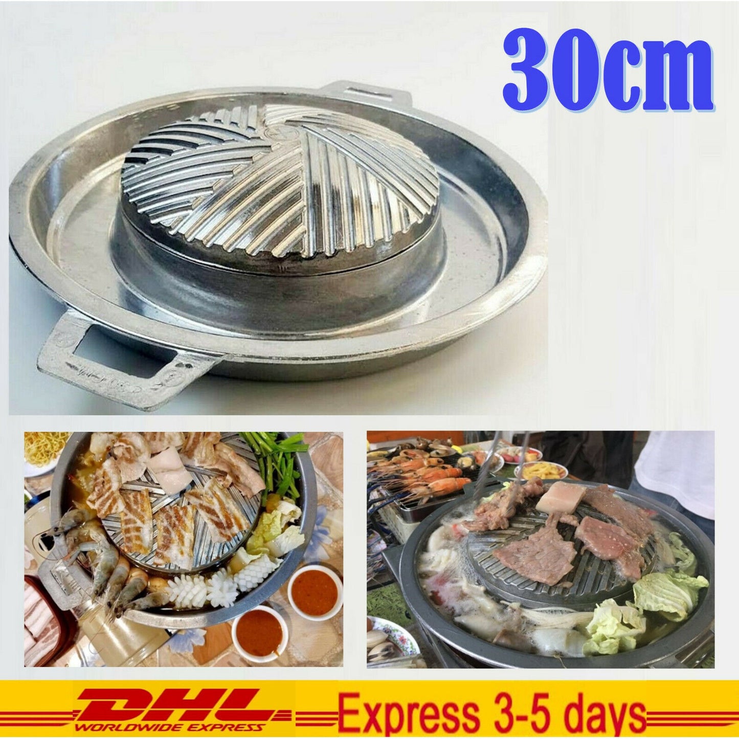 Thai Korean BBQ Grill Pan 12" Easy Cleaning Aluminium Charcoal Gas Stove Picnic
