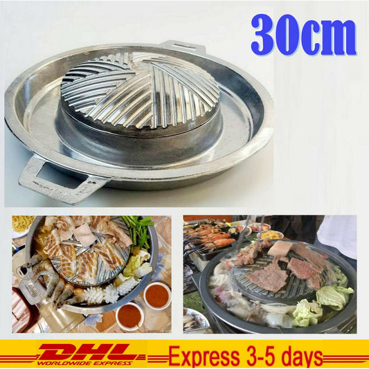 Thai Korean BBQ Grill Pan 12" Easy Cleaning Aluminium Charcoal Gas Stove Picnic