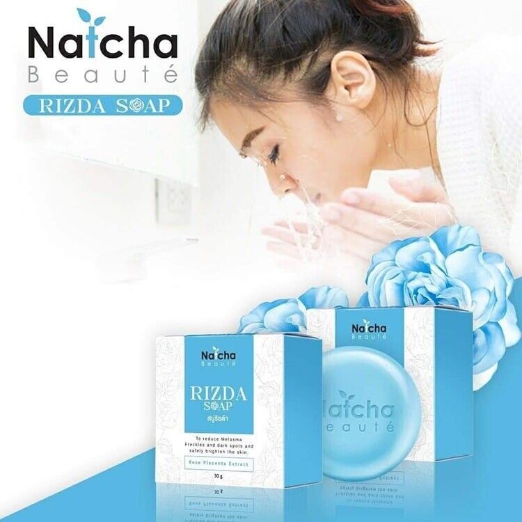 Duo Set Natcha White Serum&Rizda Soap Clear Face Brighten Anti Dull Skin Wrinkle